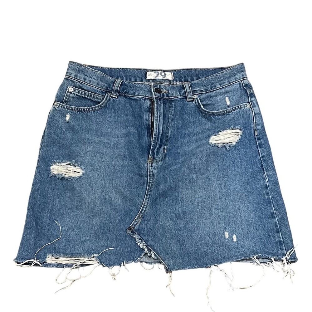 We The Free Free People Skirt Womens Size 29 Blue Denim Mini Distressed